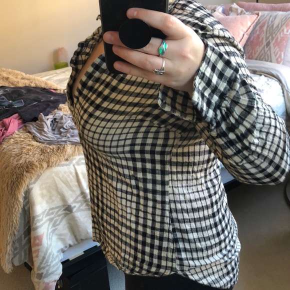 Black and white, half button up tunic. Large. - Picture 3 of 4